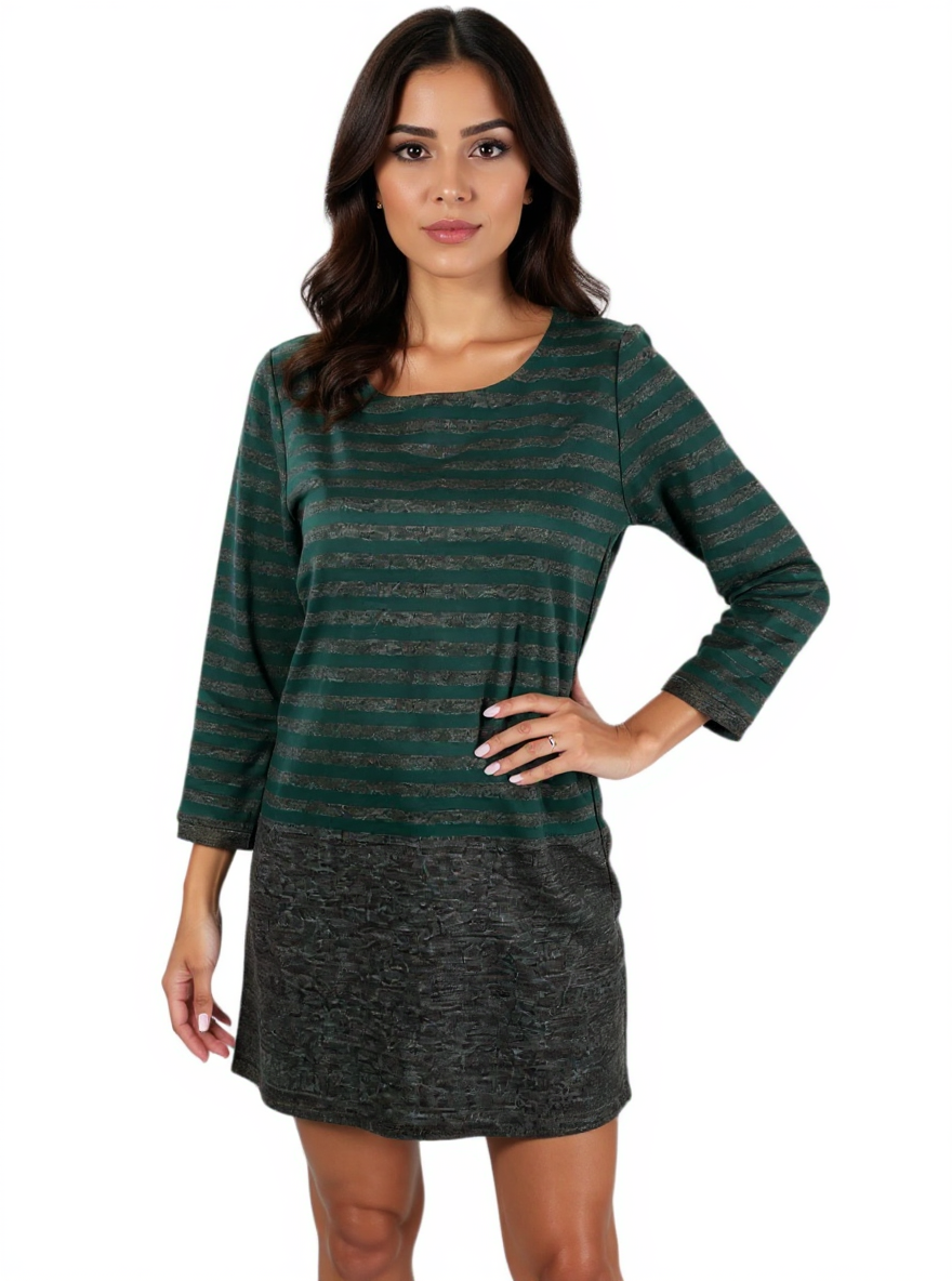 Loft Green/Gray Striped Pre-Owned Ladies Dress - Size Medium