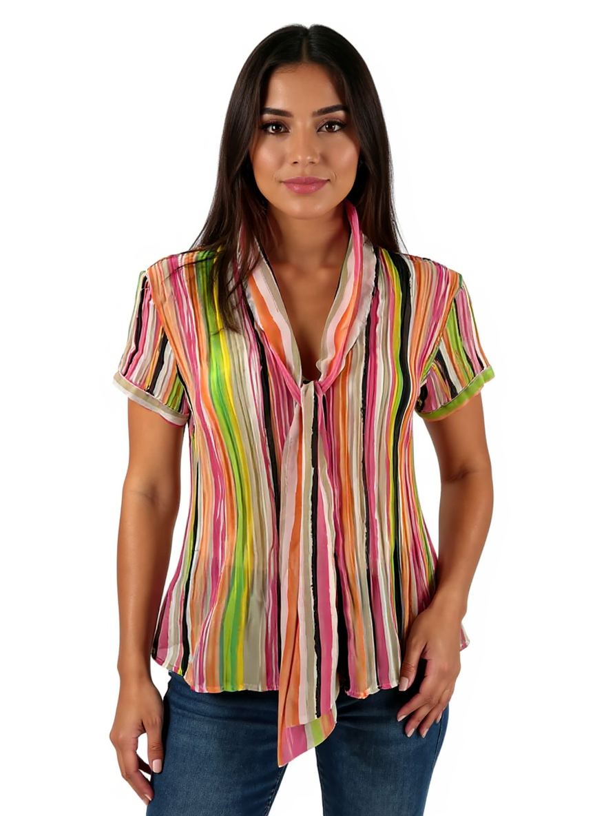 Sunny Leigh Multi Stripe Pre-Owned Ladies Top - Size Large Petite