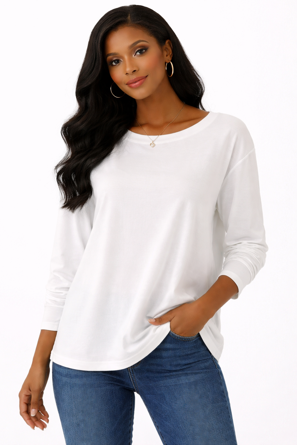 Blair - White Solid Pre-Owned Ladies Casual Top - Size Large