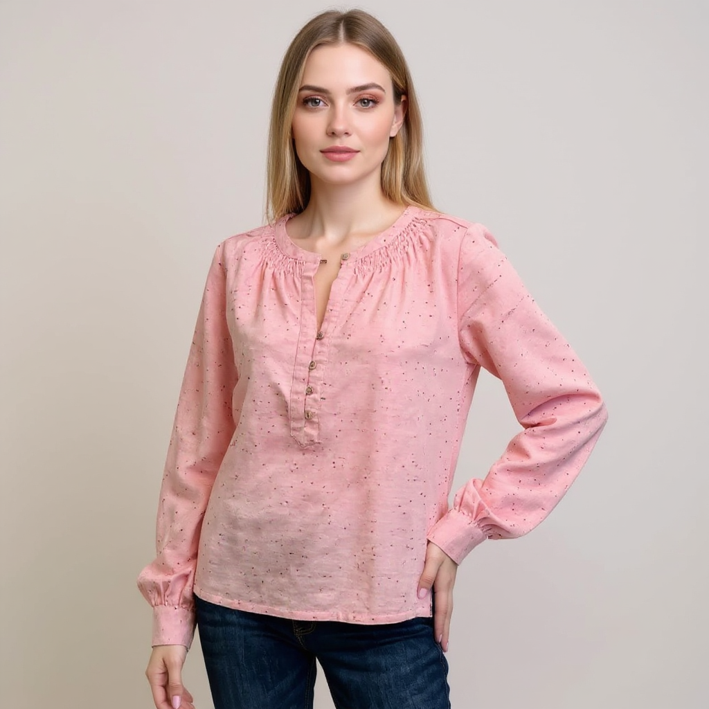 Loft Pink Speckled Ladies Pre-Owned Top - Size Small