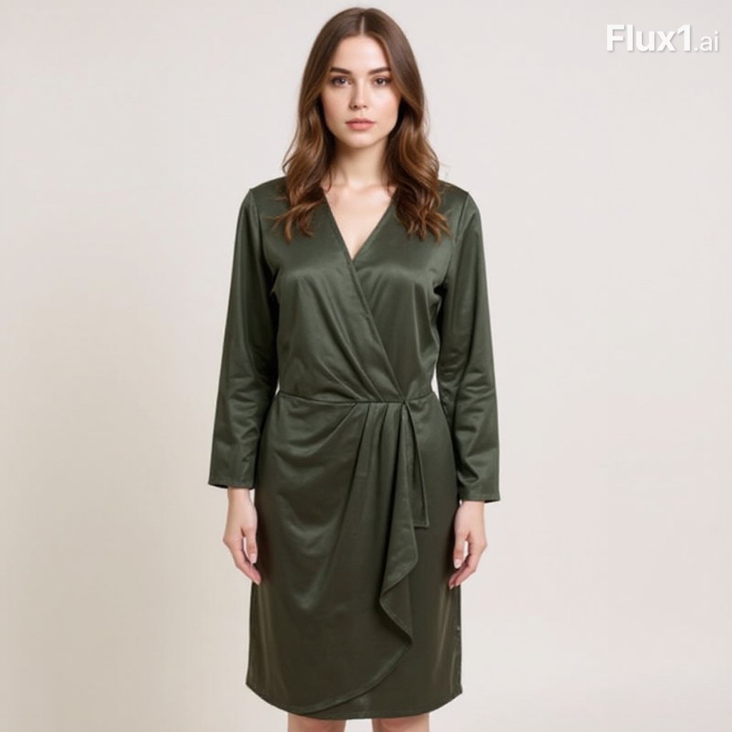 J Mclaughlin Olive Suede Ladies Pre-Owned Dress - Size Medium