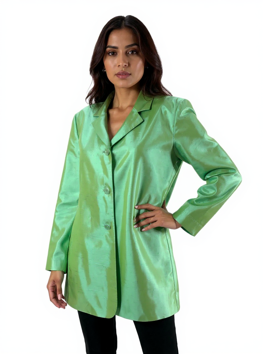 Mint solid Dana Buchman blazer jacket in size 14, vintage 90s Y2K style, single-breasted design.