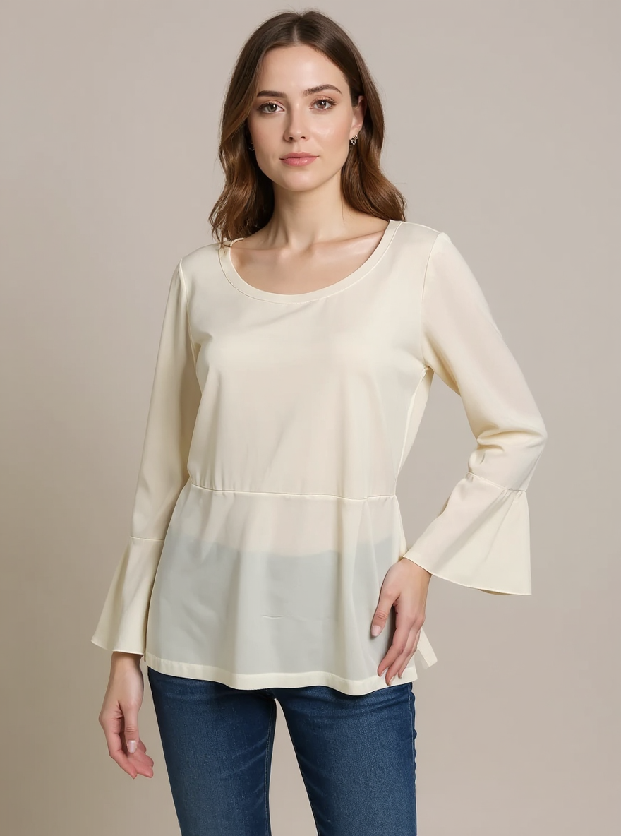Issac Mizrahi Cream Solid Pre-Owned Ladies Top - Size Small