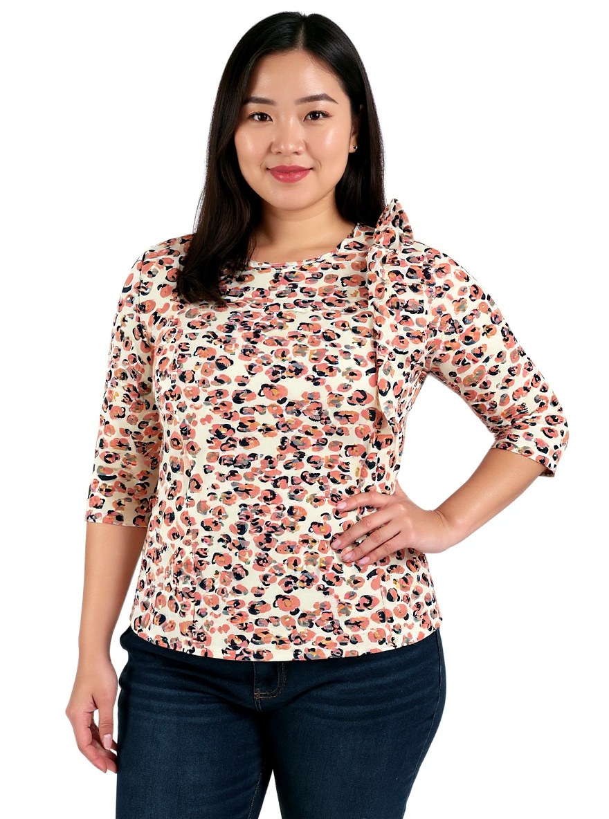 Michelle Mcdowell Cream/Coral Floral Pre-Owned Ladies Top - Size Large