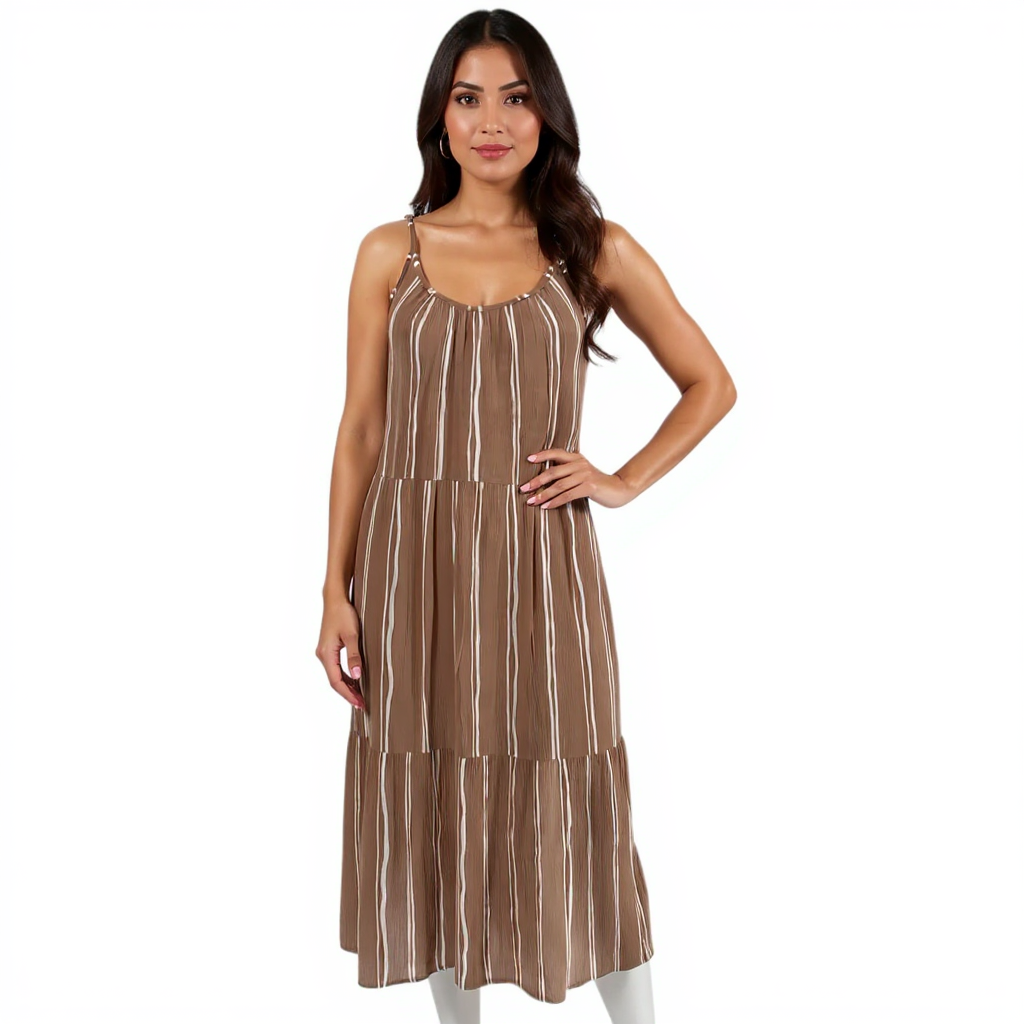 Loft Tan/White Striped Ladies Pre-Owned Maxi Dress - Size Small
