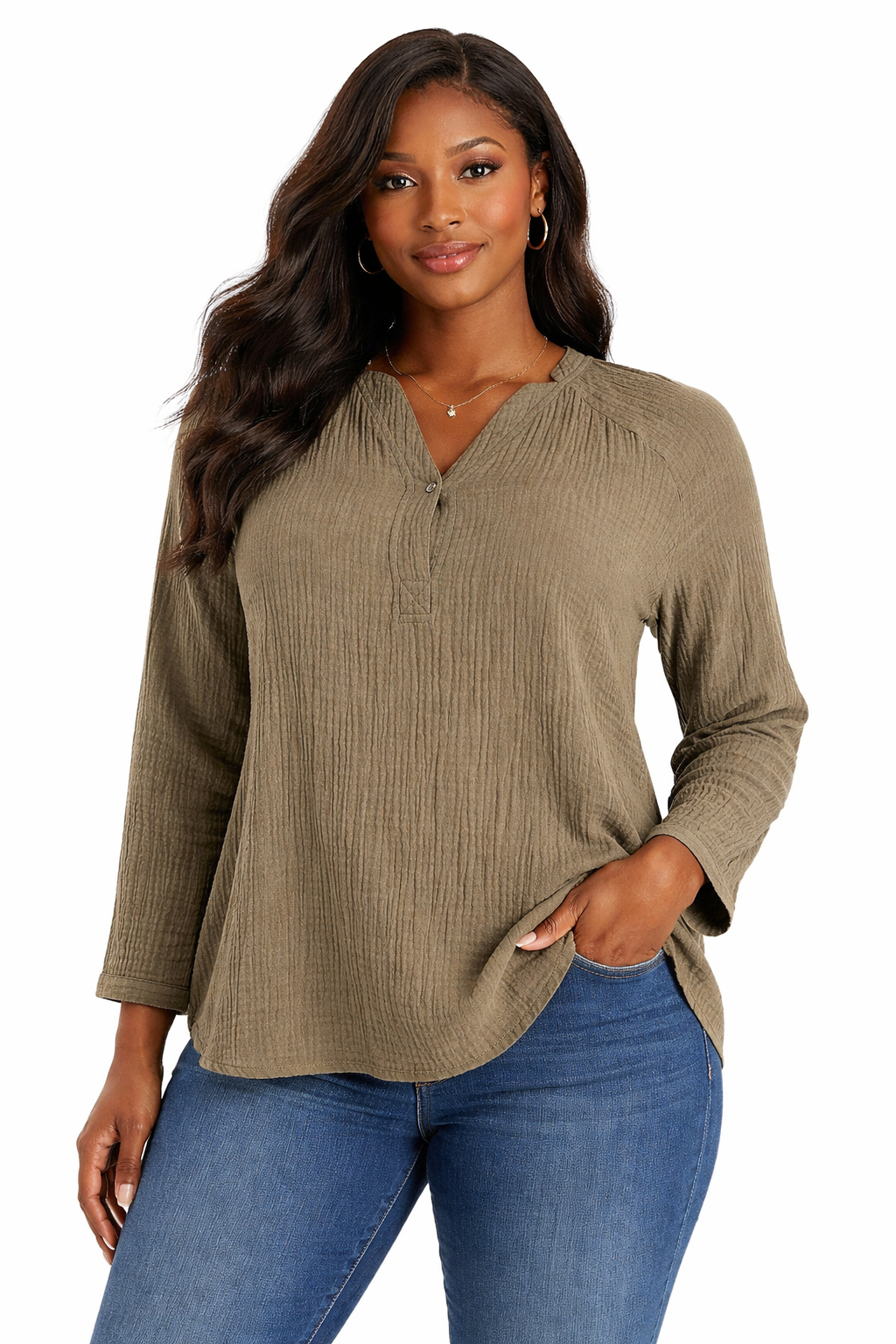 Garnet Hill Army Green Solid Pre-Owned Ladies Top - Size 18