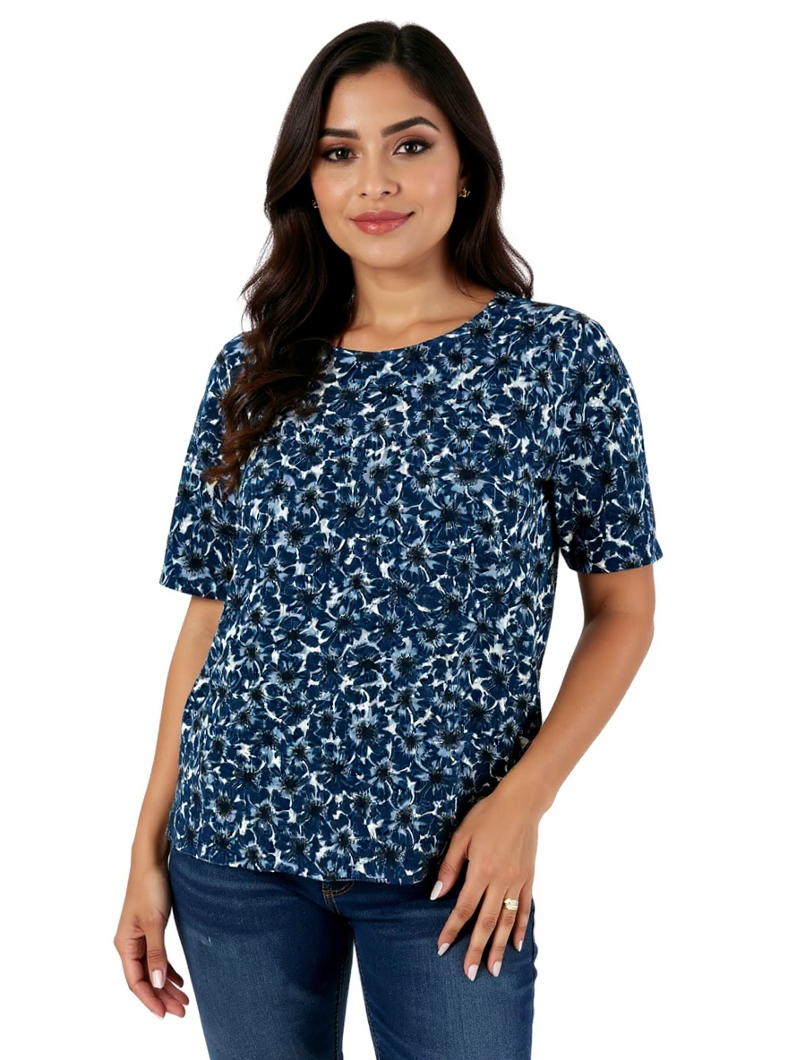 Brooks Brothers Navy/White Floral Pre-Owned Ladies Top - Size Large