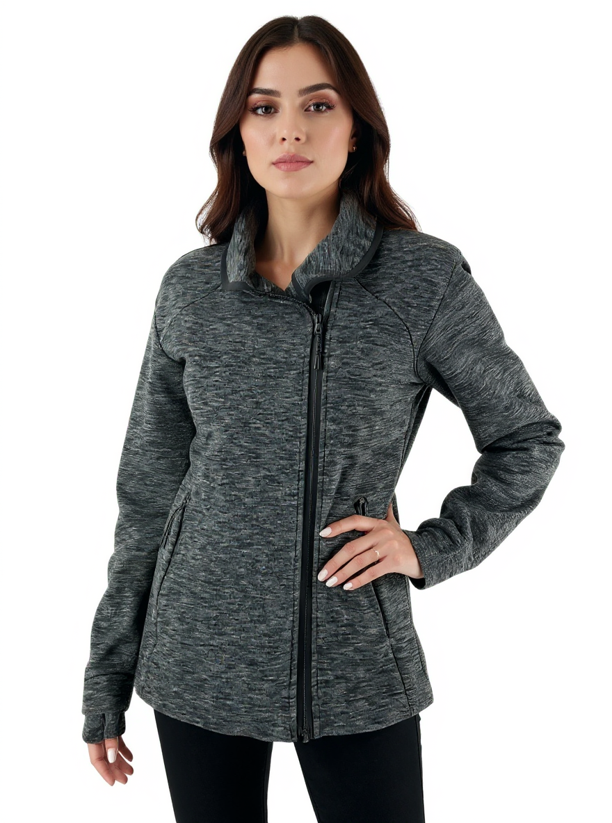 Gray heathered Champion full-zip jacket in size XS, featuring an asymmetrical design suitable for athleisure wear.