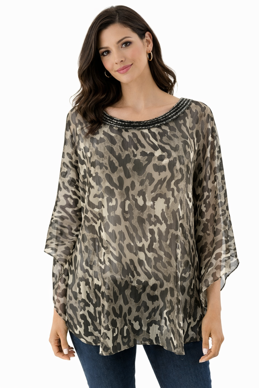 Additions by Chicos - Gray/Black Animal Ladies Casual Top - Size L/XL