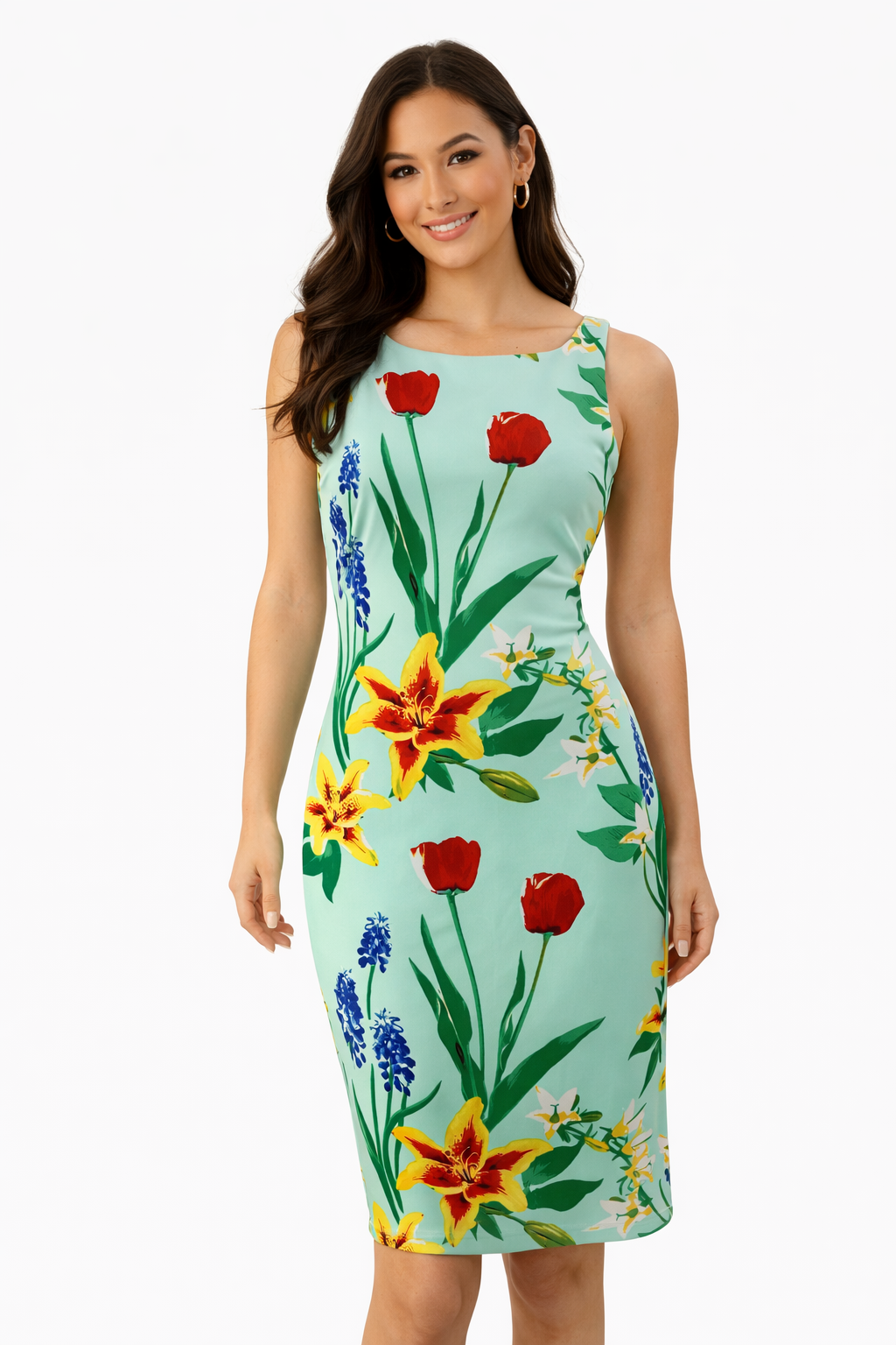 New York & Co Aqua/Red/Yellow Floral Pre-Owned Ladies Dress - Size XS