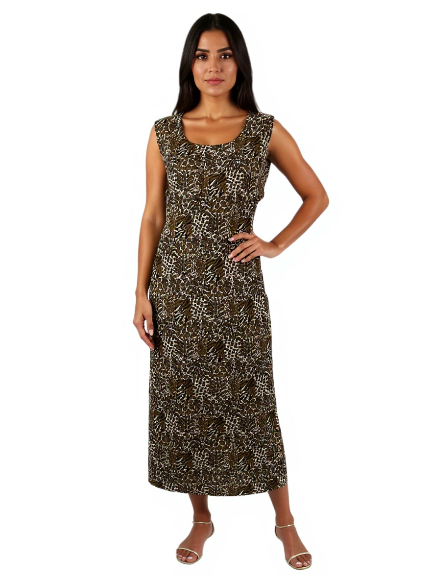 MPH Collection Brown Animal Pre-Owned Ladies Dress - Size Large
