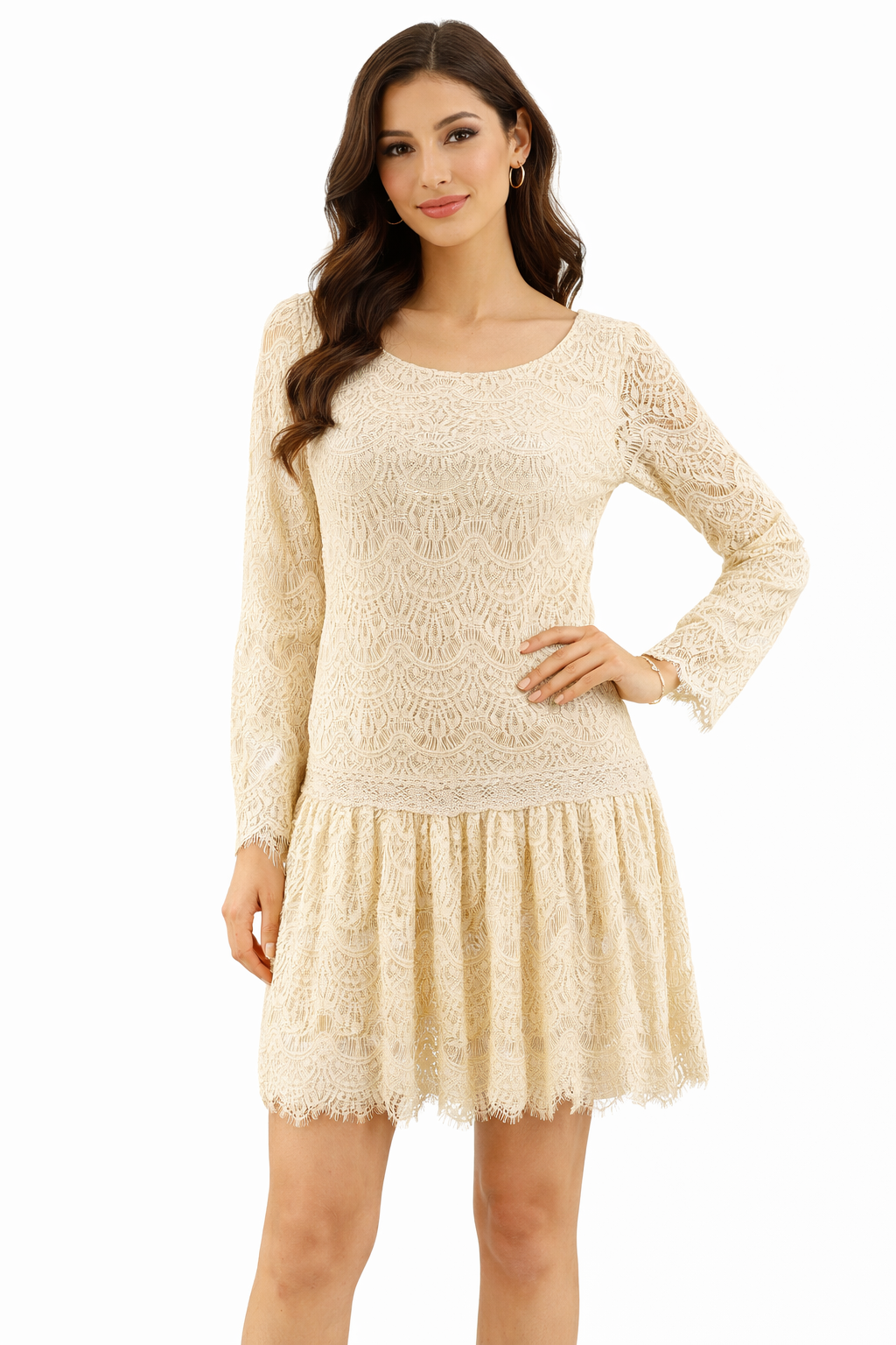 Versona Cream Lace Pre-Owned Ladies Dress - Size Medium
