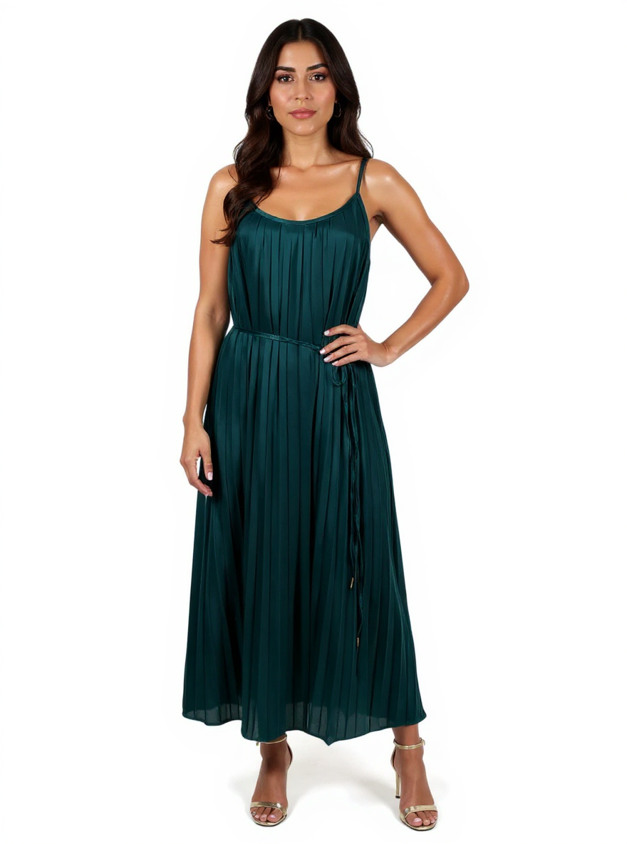 Bishop & Young Forest Green Silk Pre-Owned Ladies Dress - Size Medium