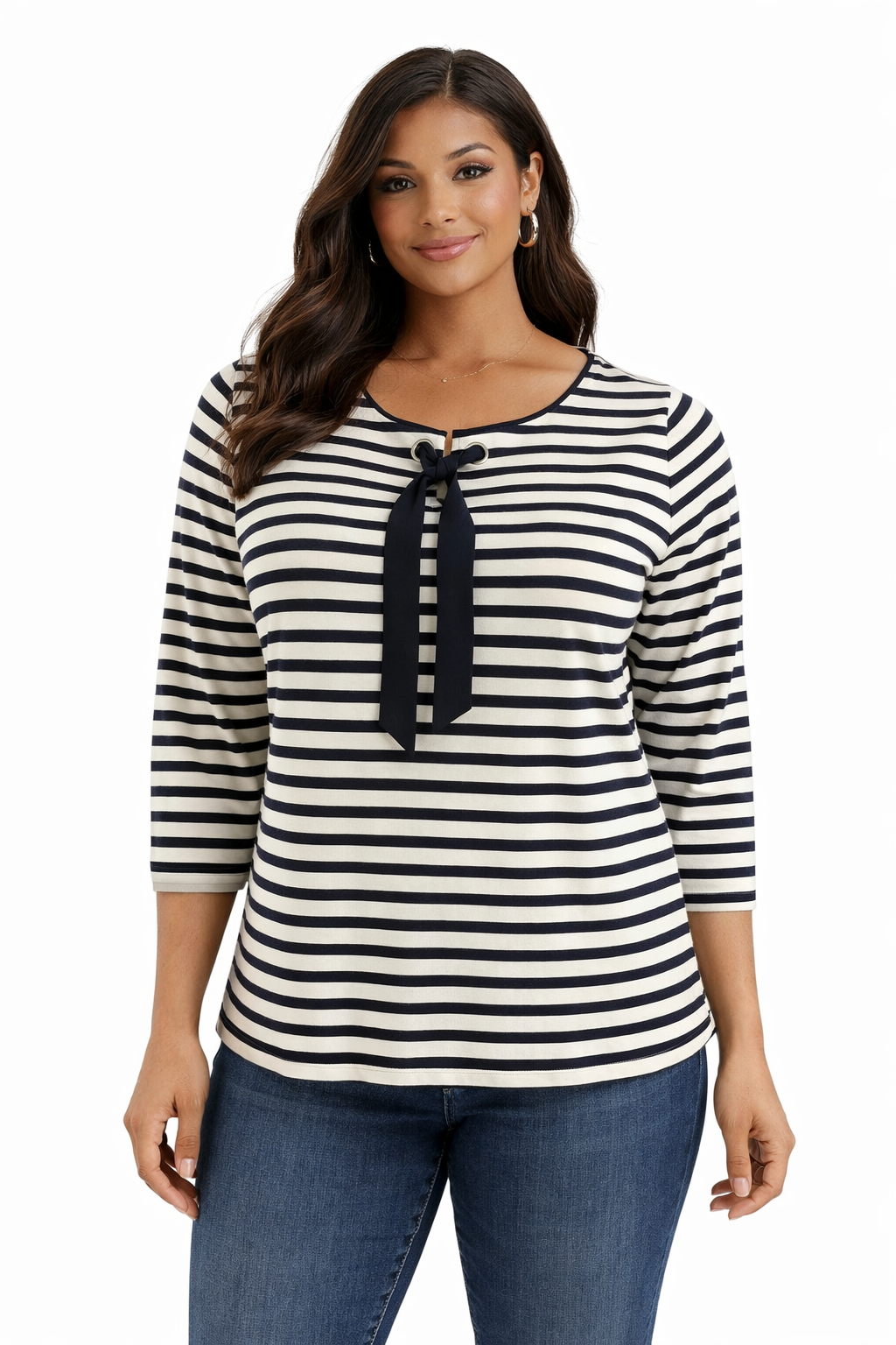 Talbots Navy/Ecru Stripe Pre-Owned Ladies Top - Size 2X