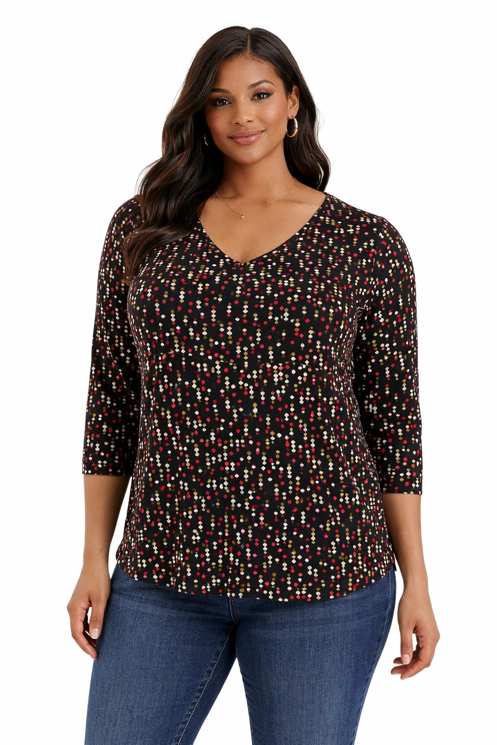 Notations Black/Pink/Burgundy/Red Dots Pre-Owned LadiesTop -  Size 1X