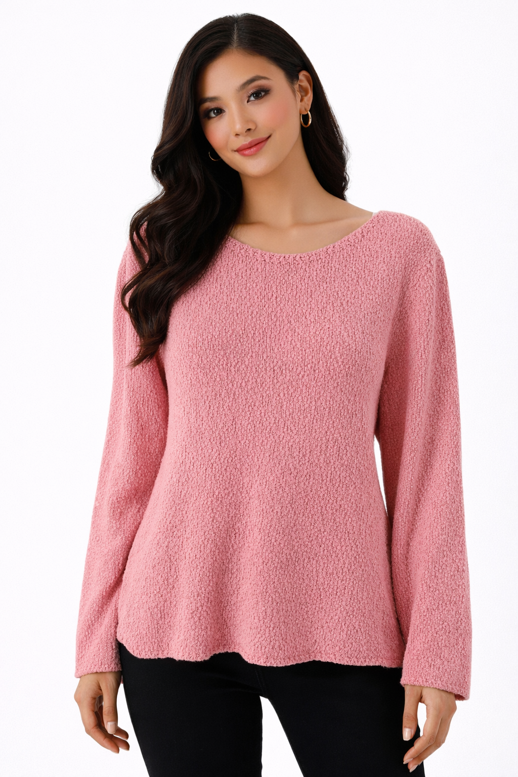 No Brand - Pink Solid Pre-Owned Ladies Casual Top - Size Large