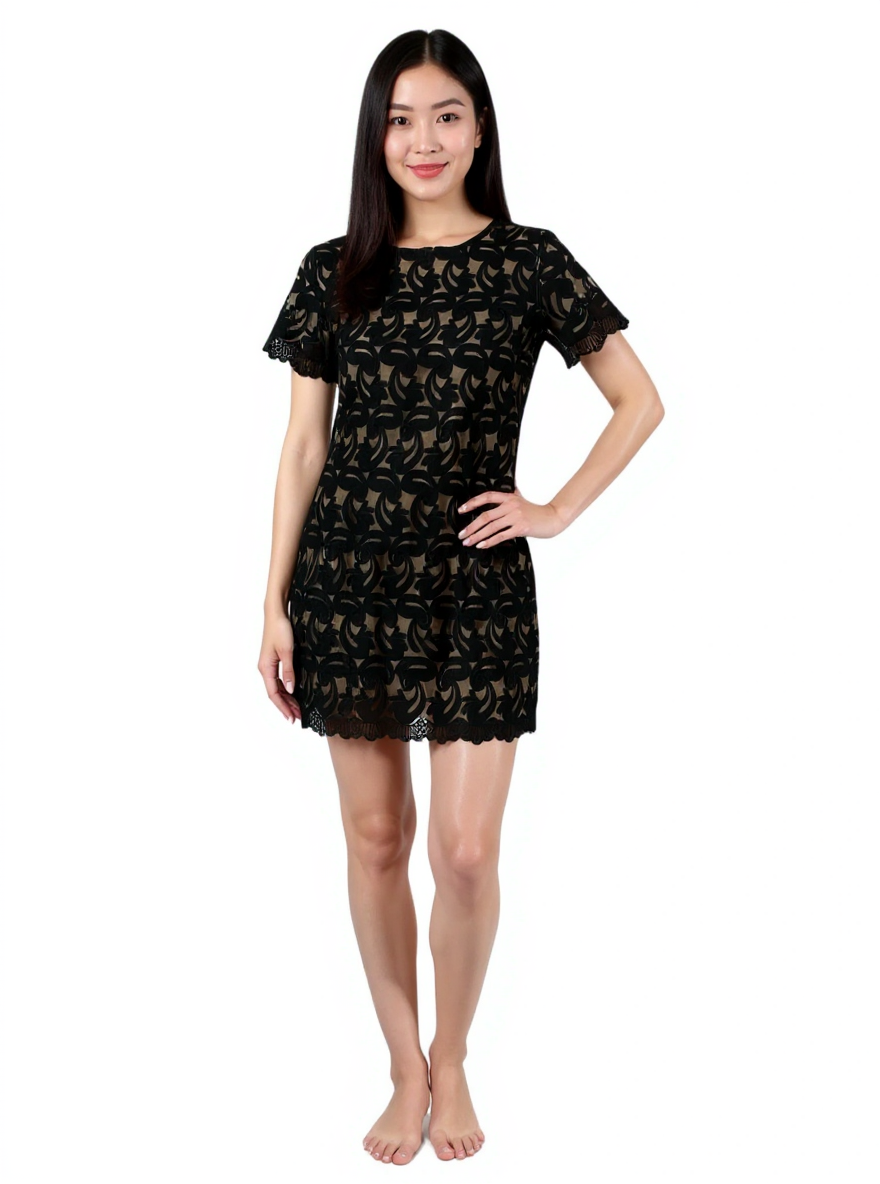 Olivaceous Black/Tan Lace Pre-Owned Ladies Dress - Size Small
