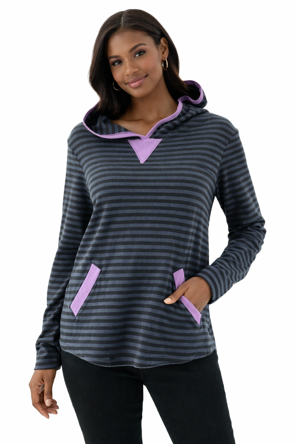 Bordado - Navy/Purple Stripe Pre-Owned Ladies Casual Top - Size Small