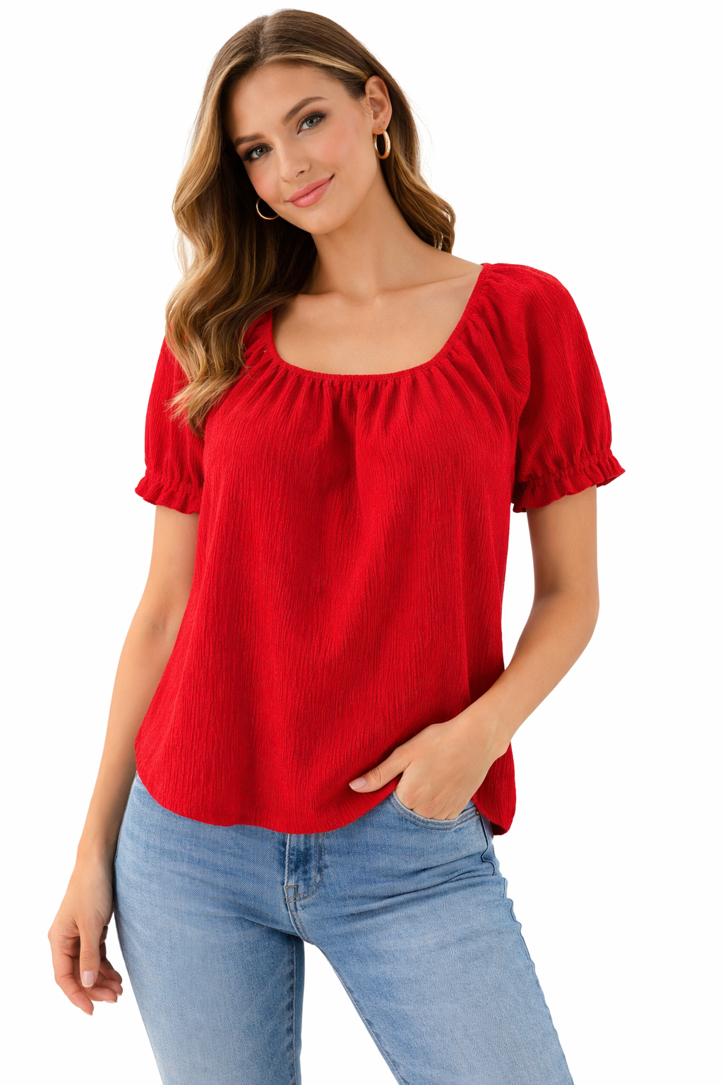 Madewell - Red Textured Pre-Owned Ladies Casual Top - Size Medium