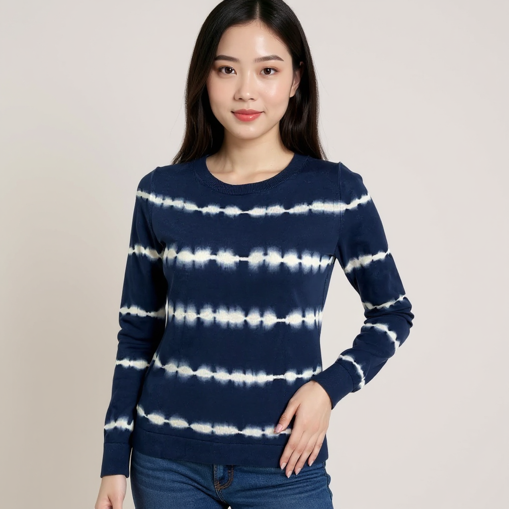 J Crew Navy/White Tye Dye Pre-Owned Ladies Top - Size XS
