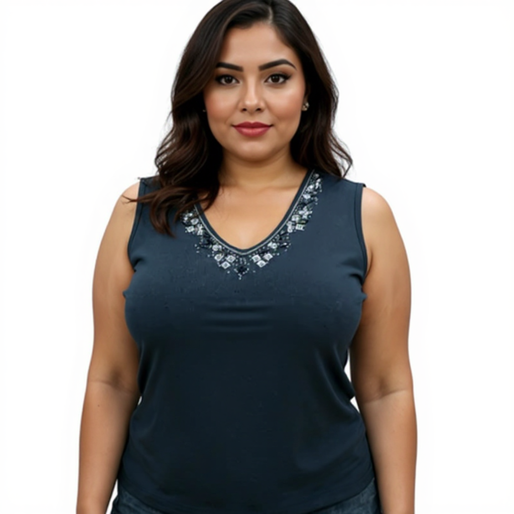 Chico's Black Rhinestones Pre-Owned Ladies Top - Size Large