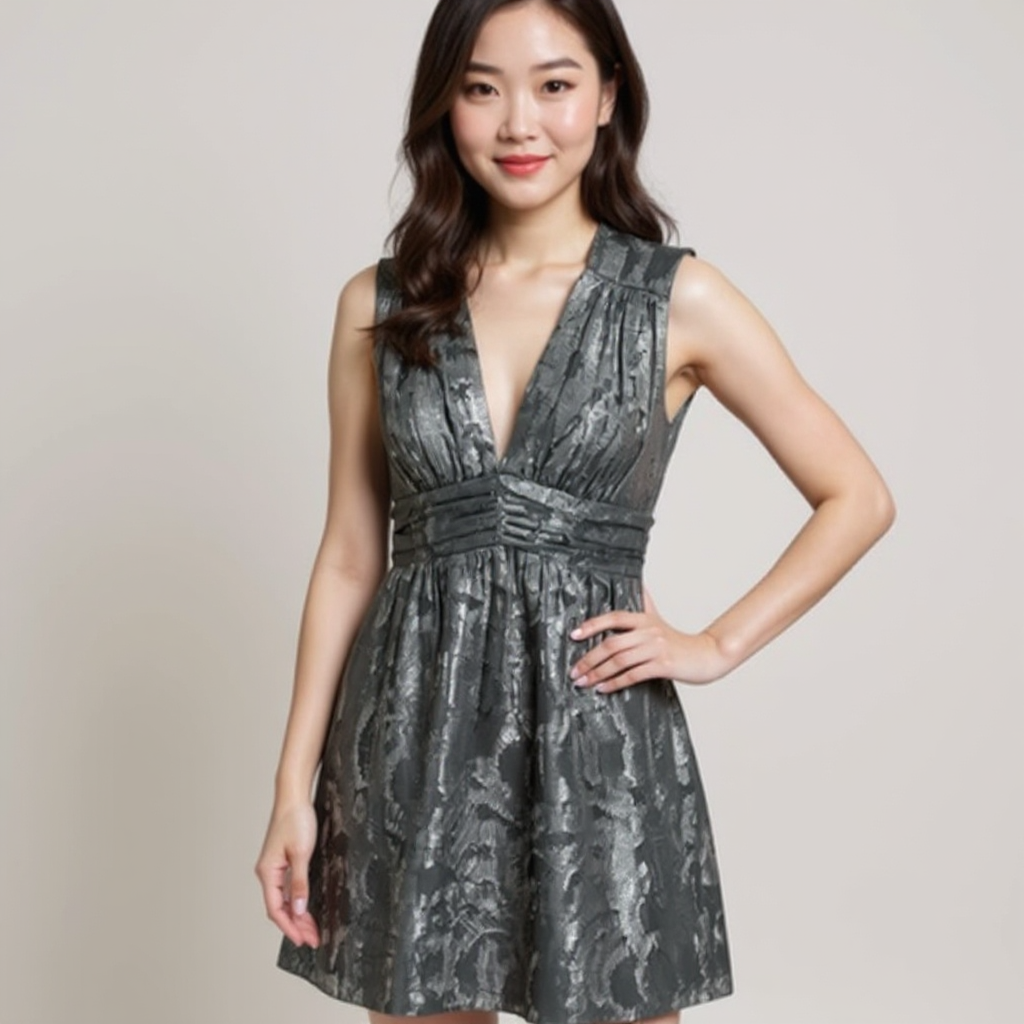 Alice Trixie Gray/Silver Print Ladies Pre-Owned Dress - Size Small