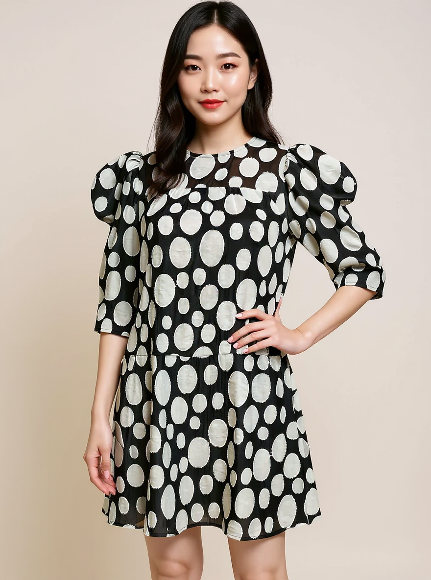 Crosby Gray/Black Polka Dot Ladies Pre-Owned Dress - Size XS