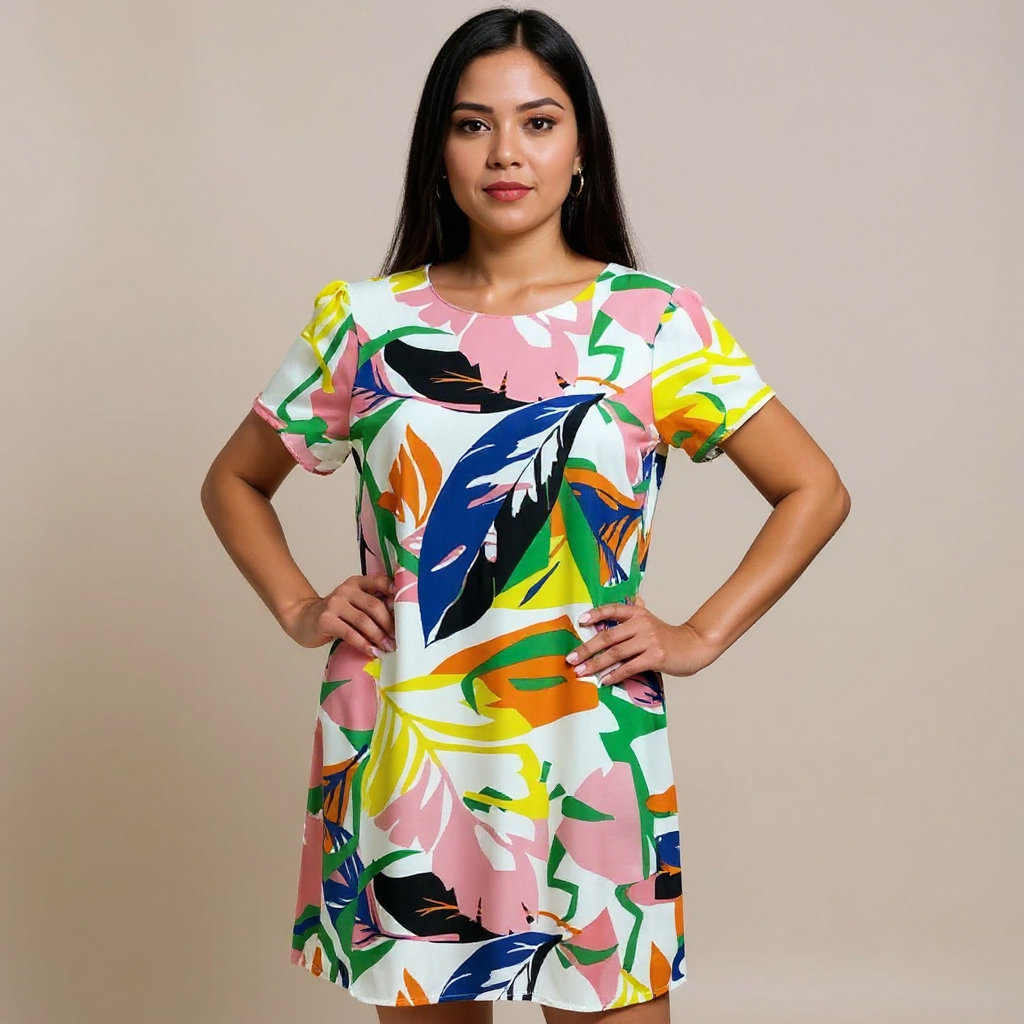 She & Sky White/Multi Color Print Ladies Pre-Owned Dress - Size Small