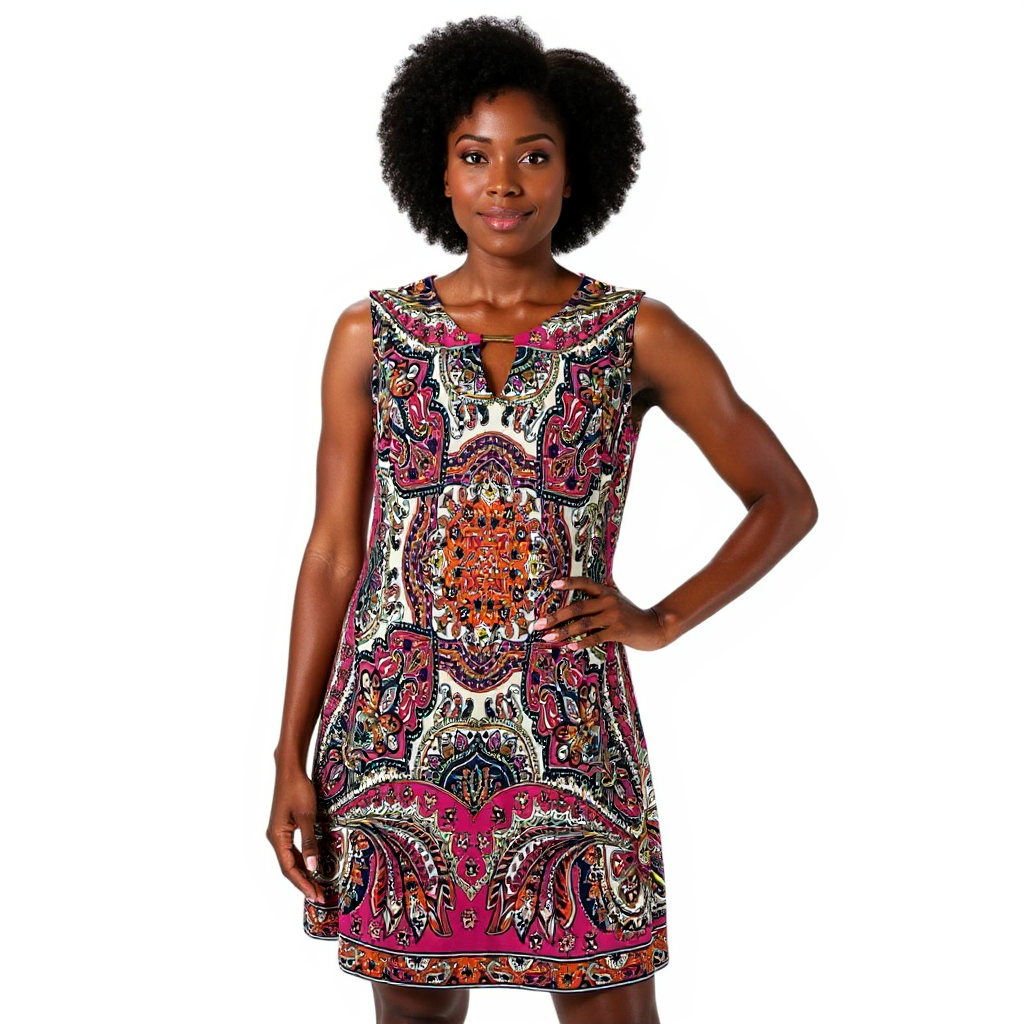 Haani Pink/Orange/Navy Paisley Ladies Pre-Owned Dress - Size XL Petite