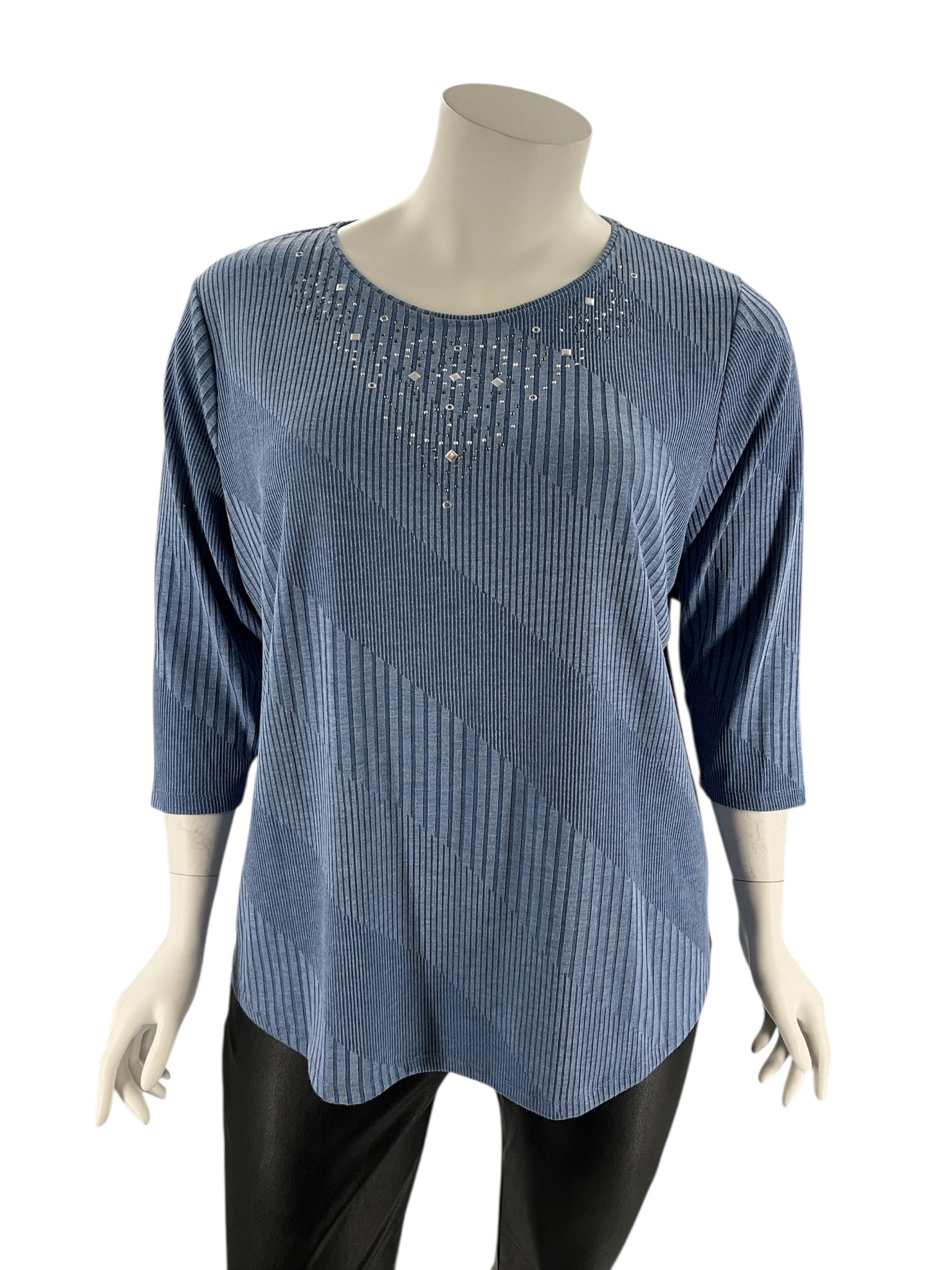 Allison Daley Slate Blue Studded Pre-Owned Ladies Short Sleeve Top - Size 2X