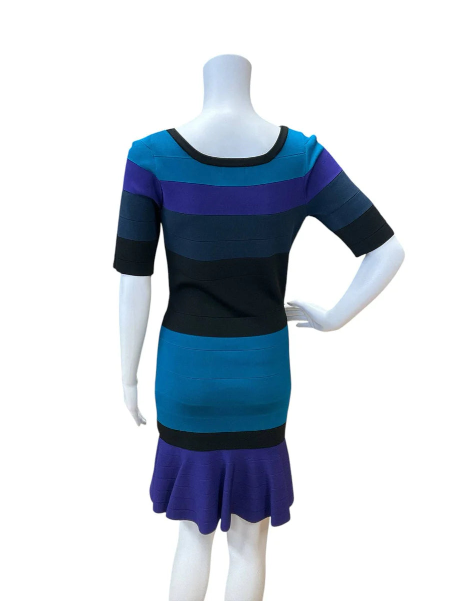 Venus Teal/Purple/Black Striped Pre-Owned Ladies Dress - Size Small