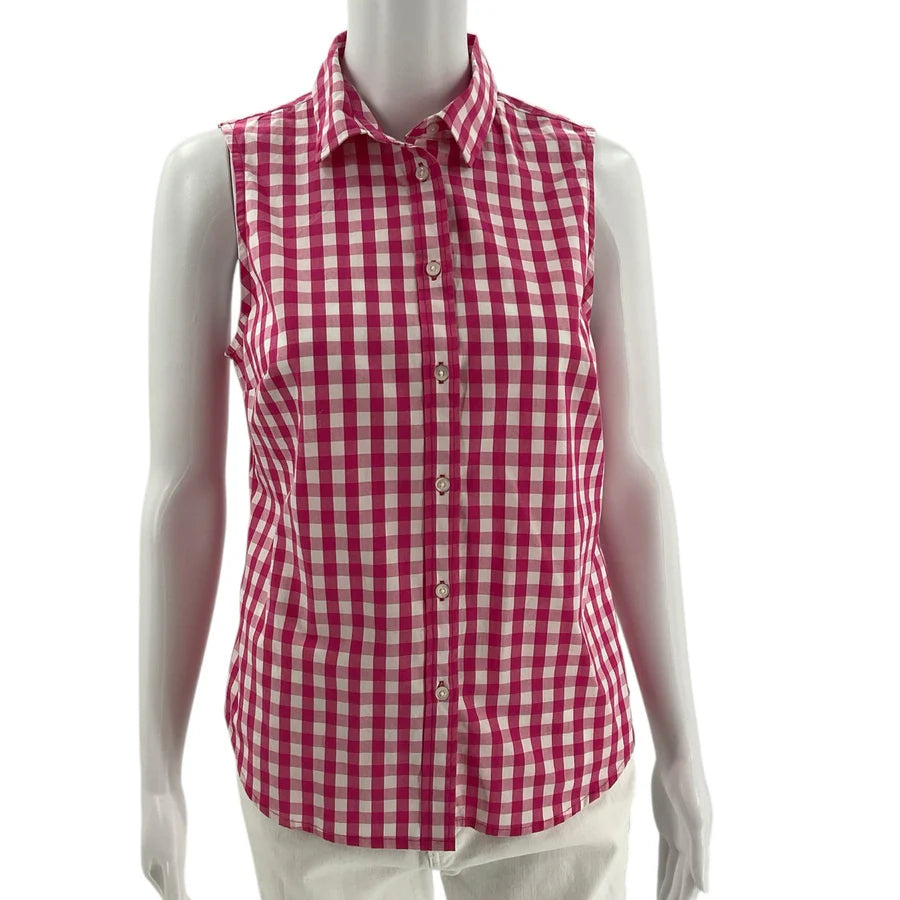 J Crew Pink/White Checkered Pre-Owned Ladies Casual Top - Size XS