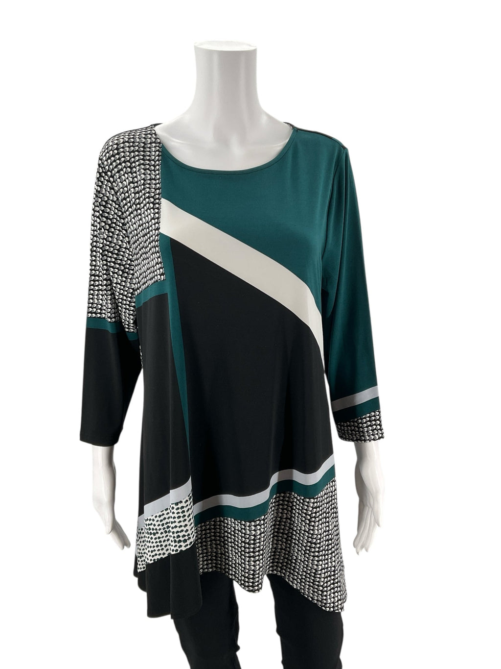 Alfani Green/White/Black Color Block Pre-Owned Ladies Top -  Size Large
