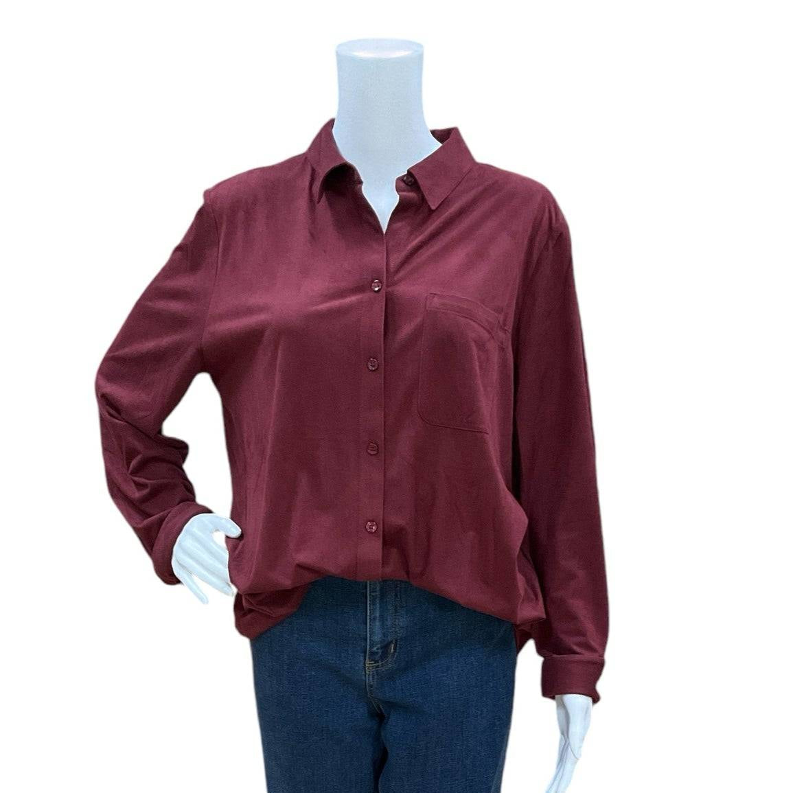 Chico Maroon Suede Ladies Pre-Owned Top – Size Large - Margaret’s Fine Consignment
