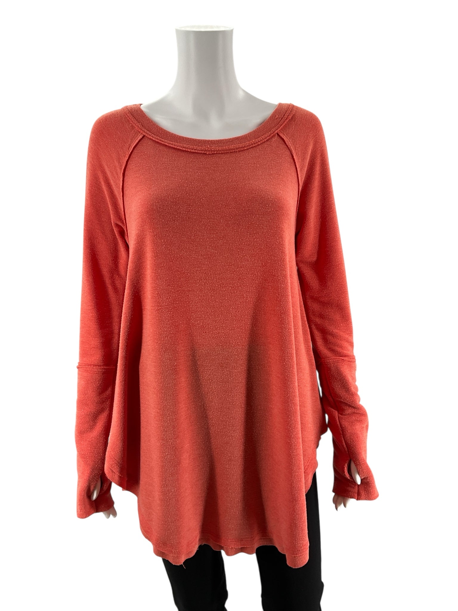 Orange solid pre-owned Bucket List ladies' tunic top, size small, featuring a relaxed fit and casual pullover style.