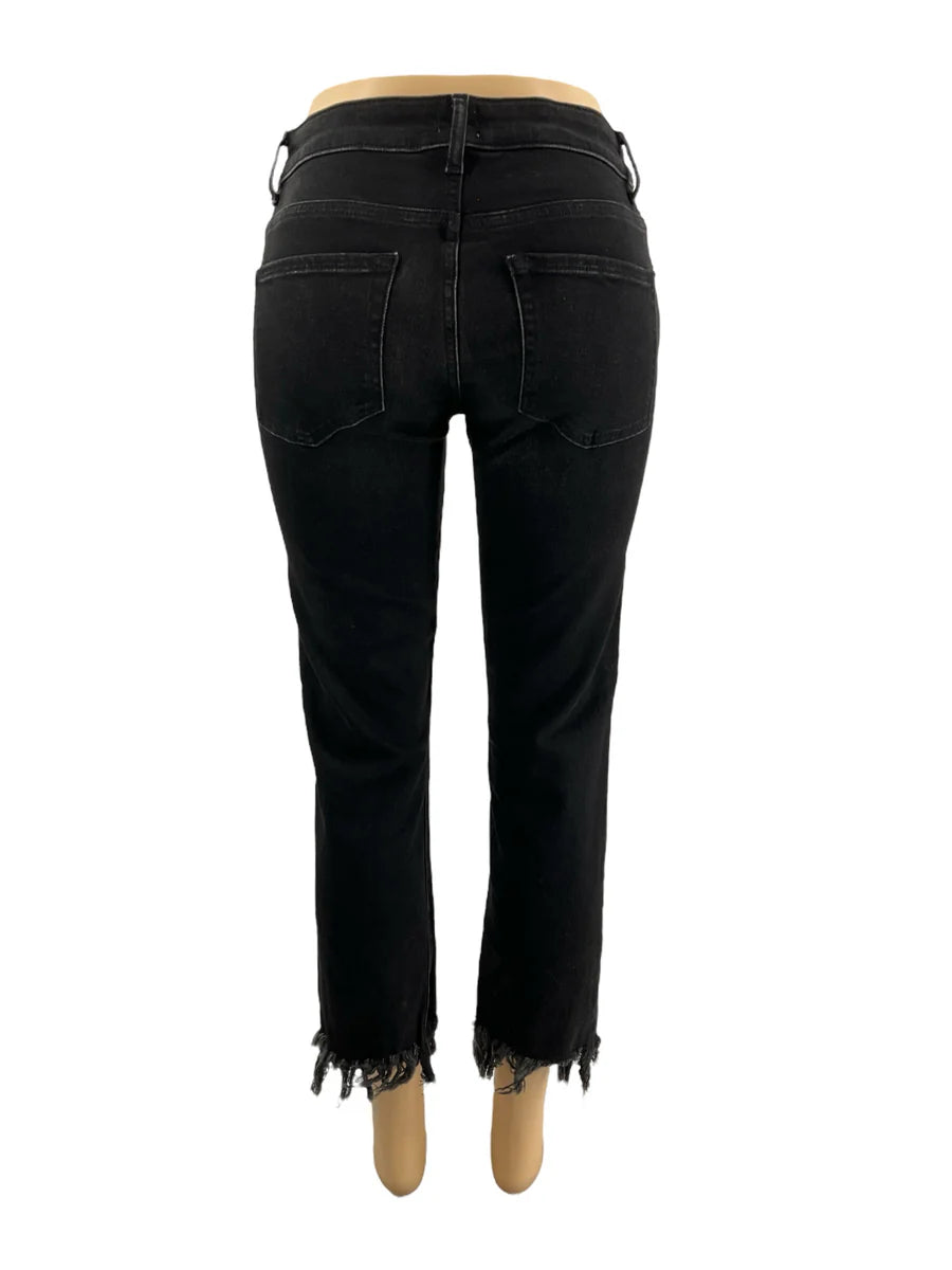 Madison Black Fringe Hem Crop Jeans – Size 4, NWT