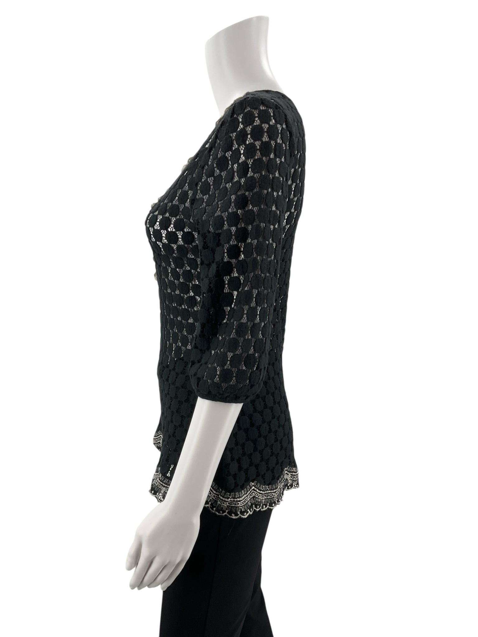 Solitaire black lace ladies top in size small, featuring a bohemian design ideal for festivals and casual wear.