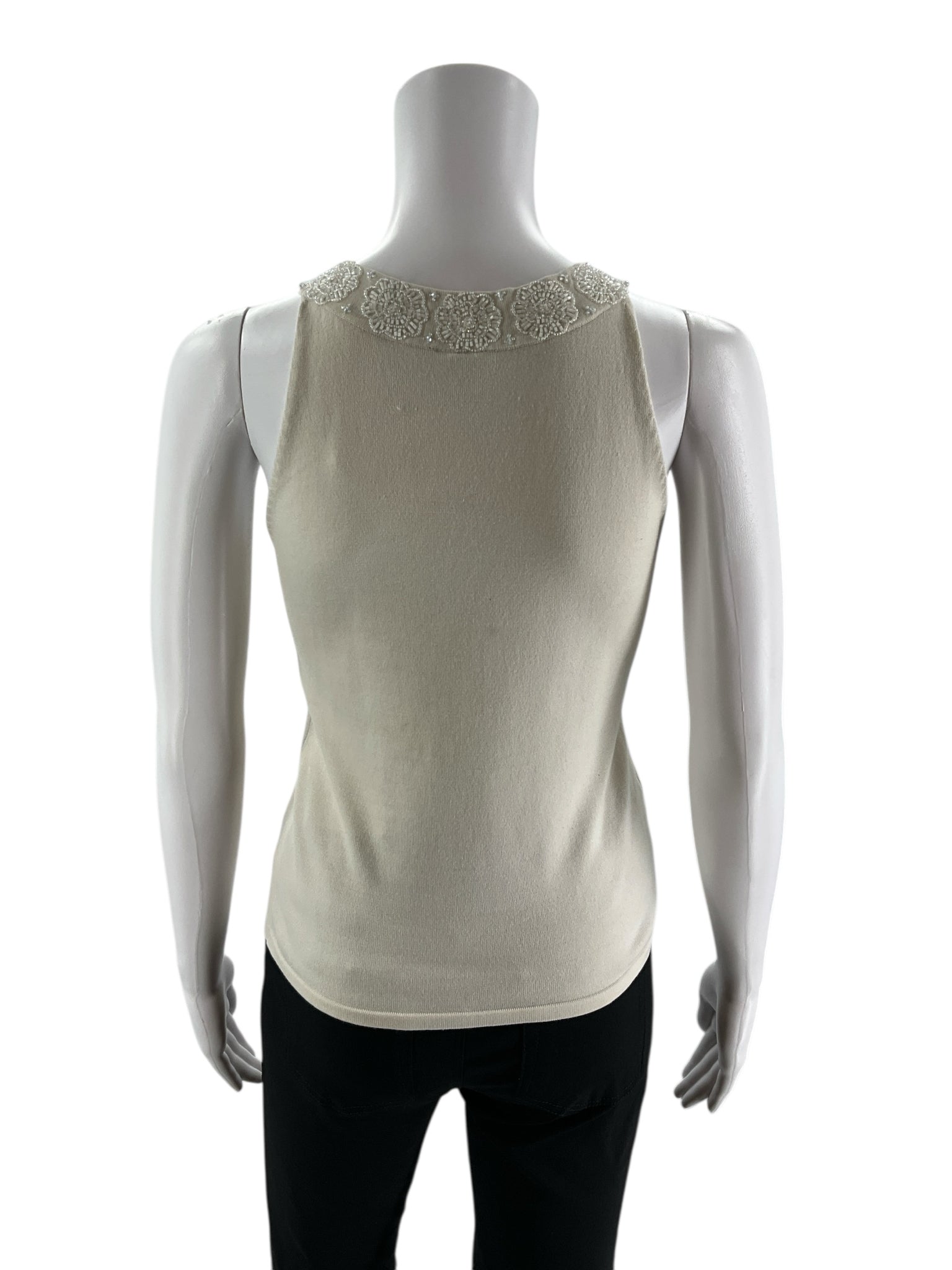 Ann Taylor Cream Beaded Pre-Owned Ladies Top - Size Small Petite