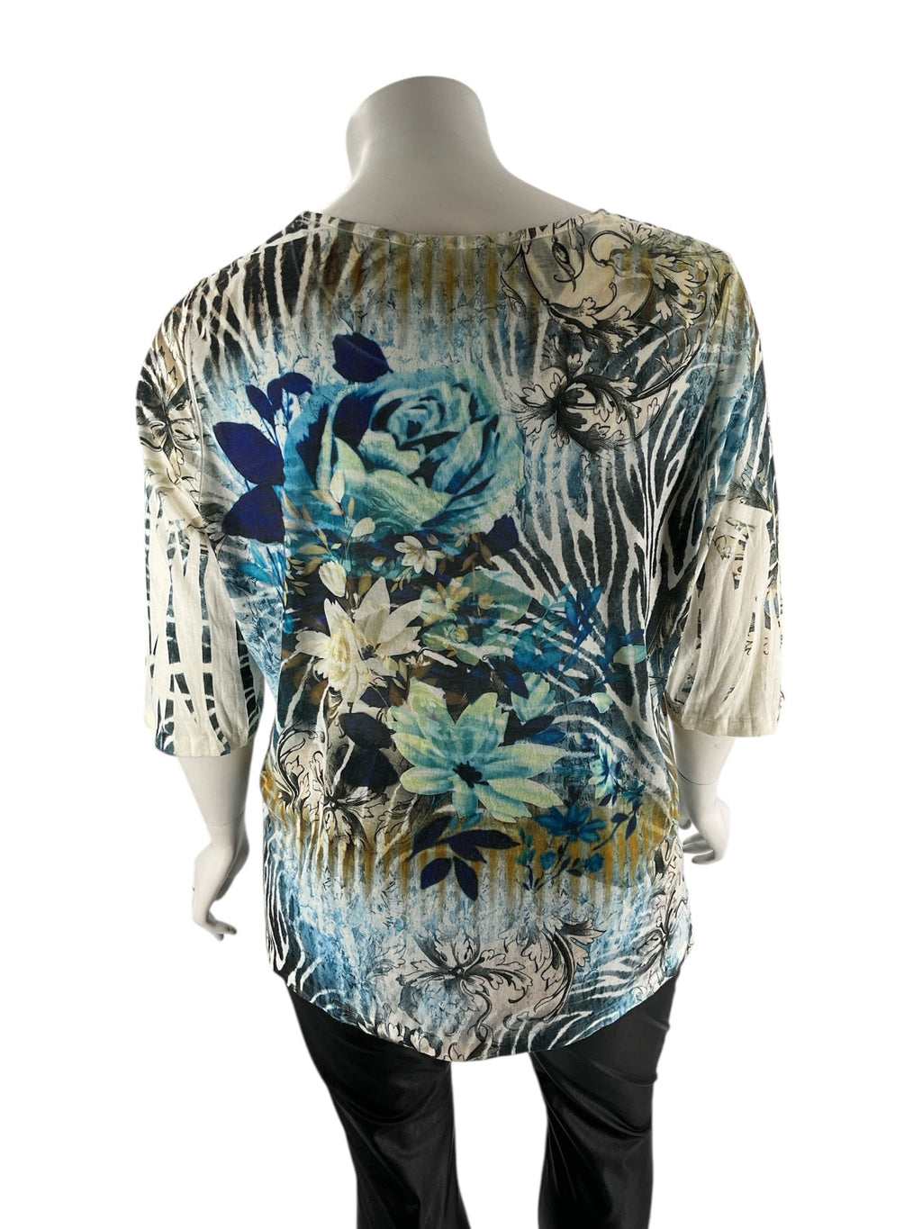 Liz & Me Cream/Blue/Green Floral Pre-Owned Casual Top -  Size 1X