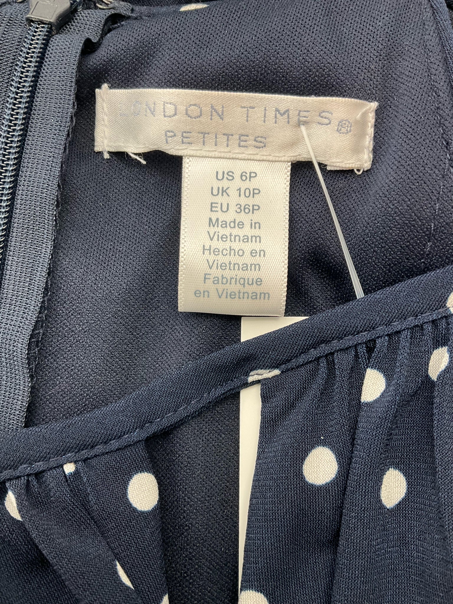 London Times Navy/White Polka Dot Pre-Owned Ladies Jumpsuit - Size 6 Petite