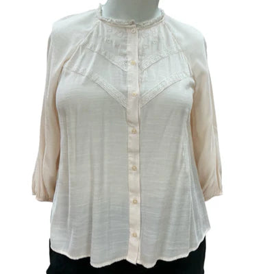 Lauren Conrad Blush Embroidered Pre-Owned Ladies Top - Size XL