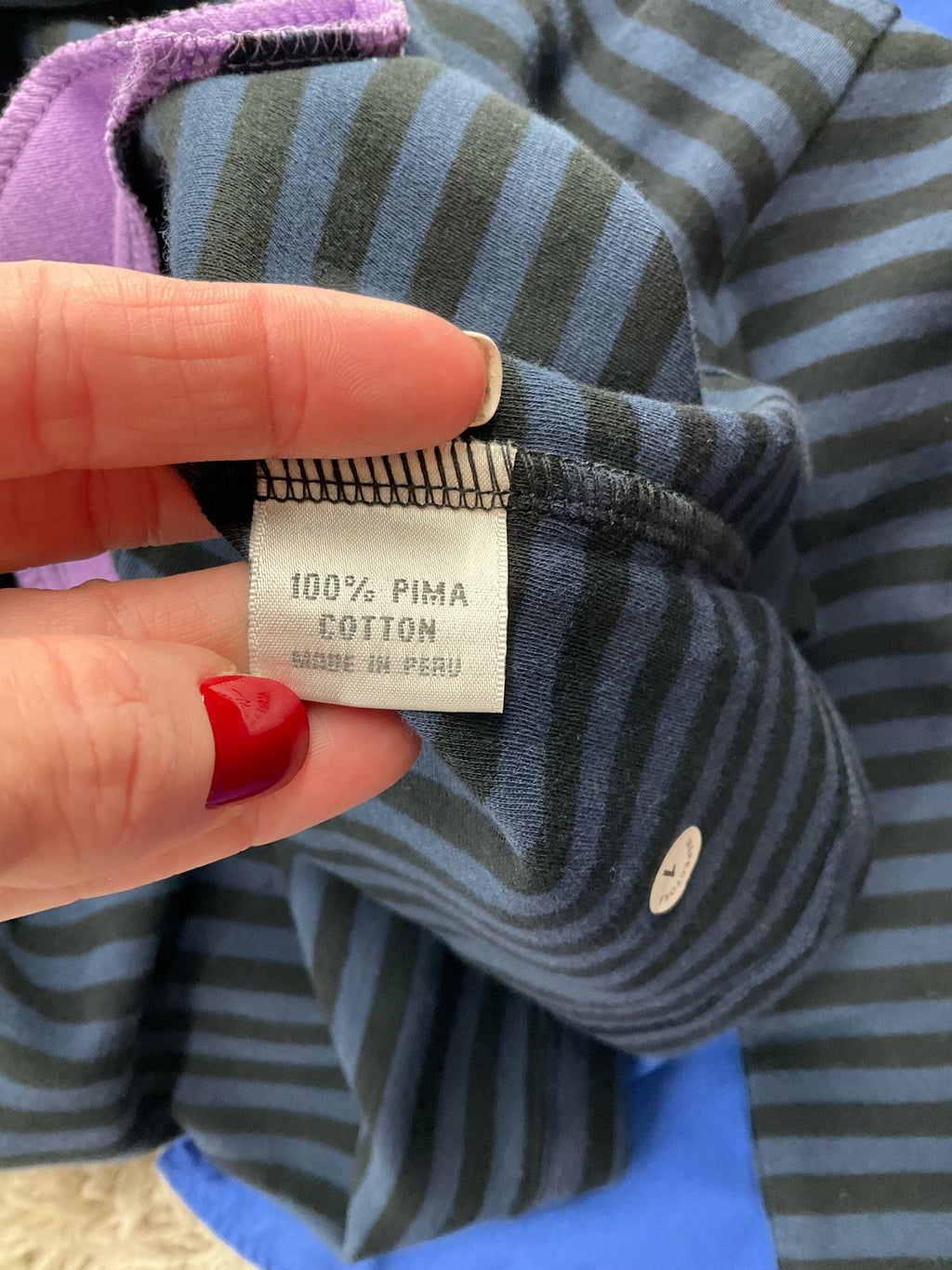 Bordado - Navy/Purple Stripe Pre-Owned Ladies Casual Top - Size Small