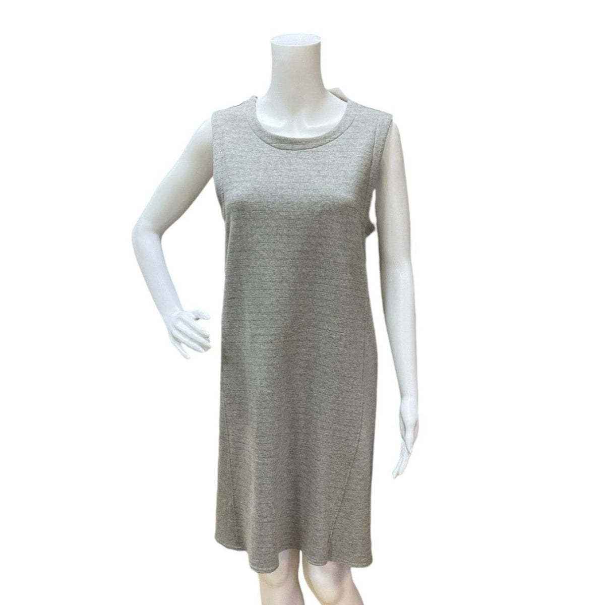 Theory Size M gray solid sleeveless dress displayed on a mannequin, showcasing its simple and relaxed silhouette.