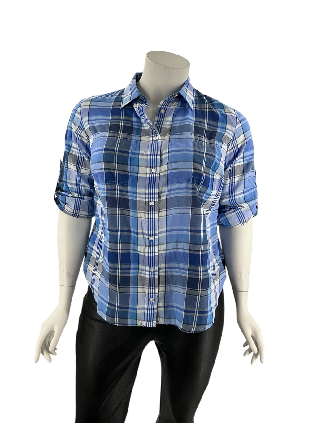 Ralph Lauren Blue/White Plaid Pre-Owned Ladies Casual Top -  Size 1X