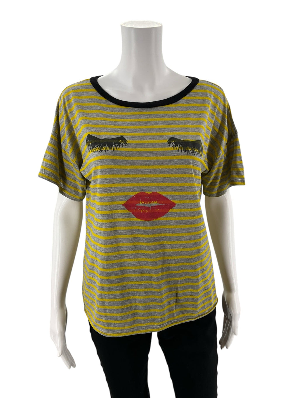 Promesa - Mustard/Gray/Black Stripe Pre-Owned Ladies Casual Top - Size Small