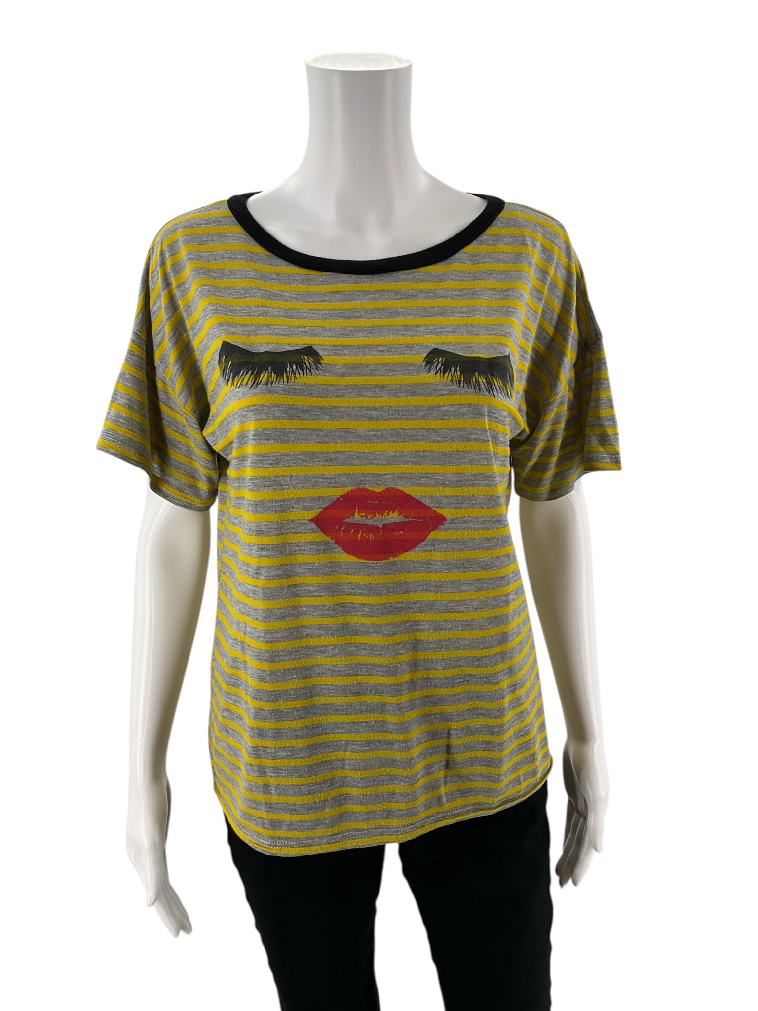 Promesa - Mustard/Gray/Black Stripe Pre-Owned Ladies Casual Top - Size Small