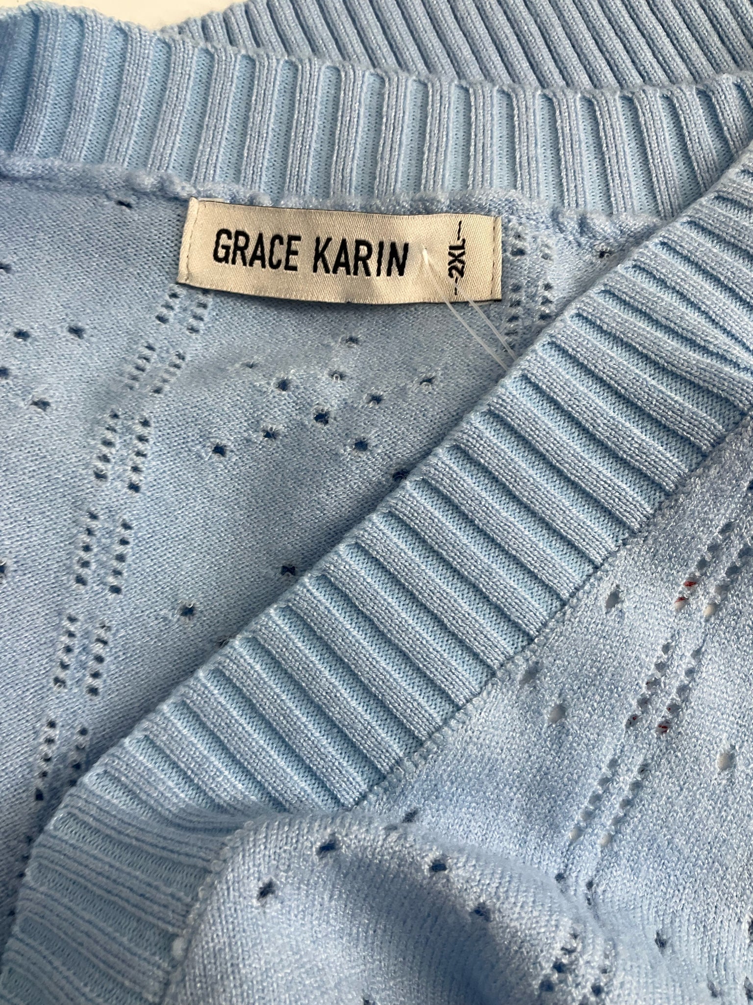 Grace Karin Sky Blue Solid Pre-Owned Ladies Casual Top - Size 2XL