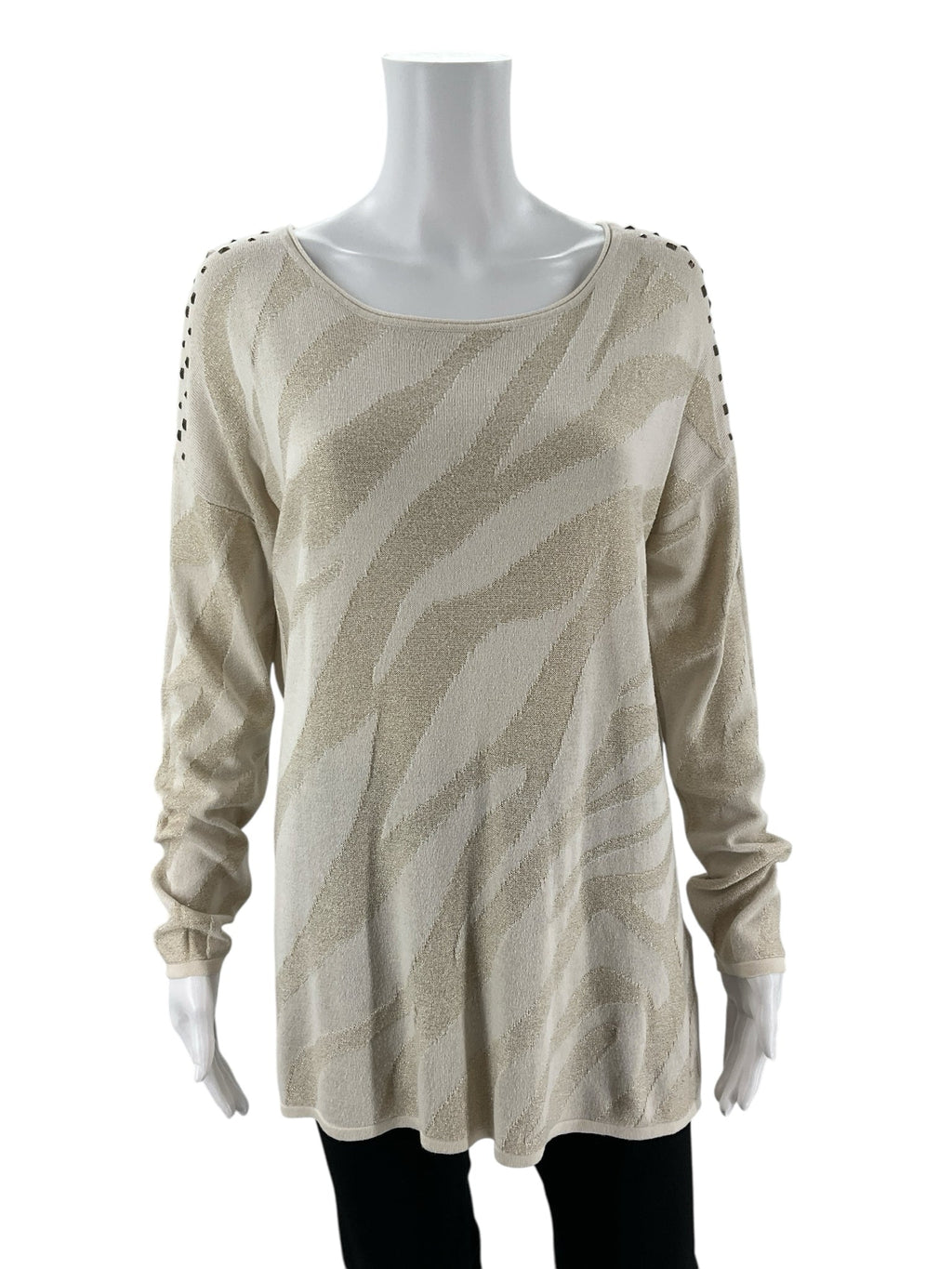 Chico's Cream/Gold Sparkle Pre-Owned Ladies Top -  Size Large