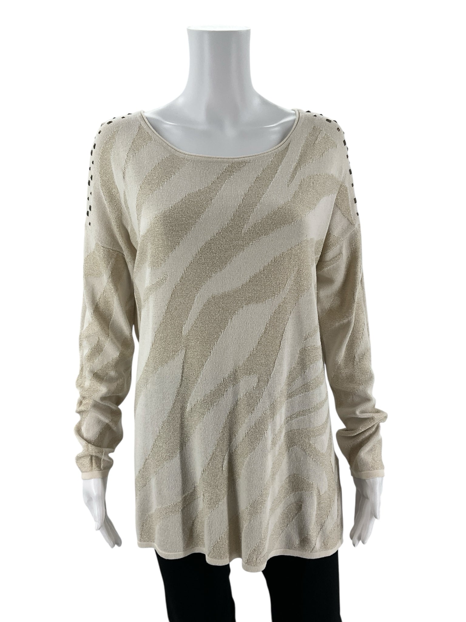 Chico's Cream/Gold Sparkle Pre-Owned Ladies Top -  Size Large