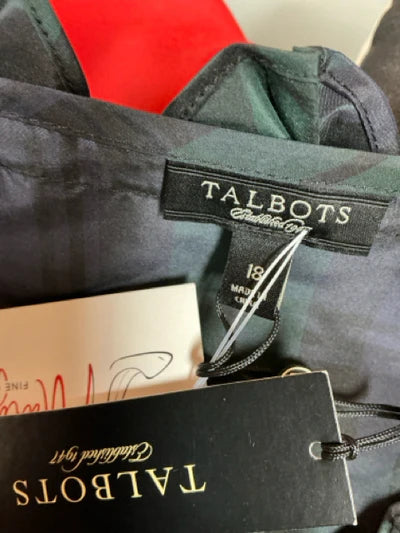 Talbots Green/Navy Plaid Pre-Owned Ladies New with Tags Top - Size 18